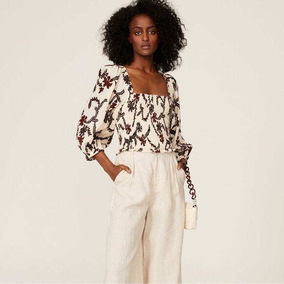 Joie Benison Smocked Square Neck Puff Sleeve Top-Women Sz S - Picture 3 of 9